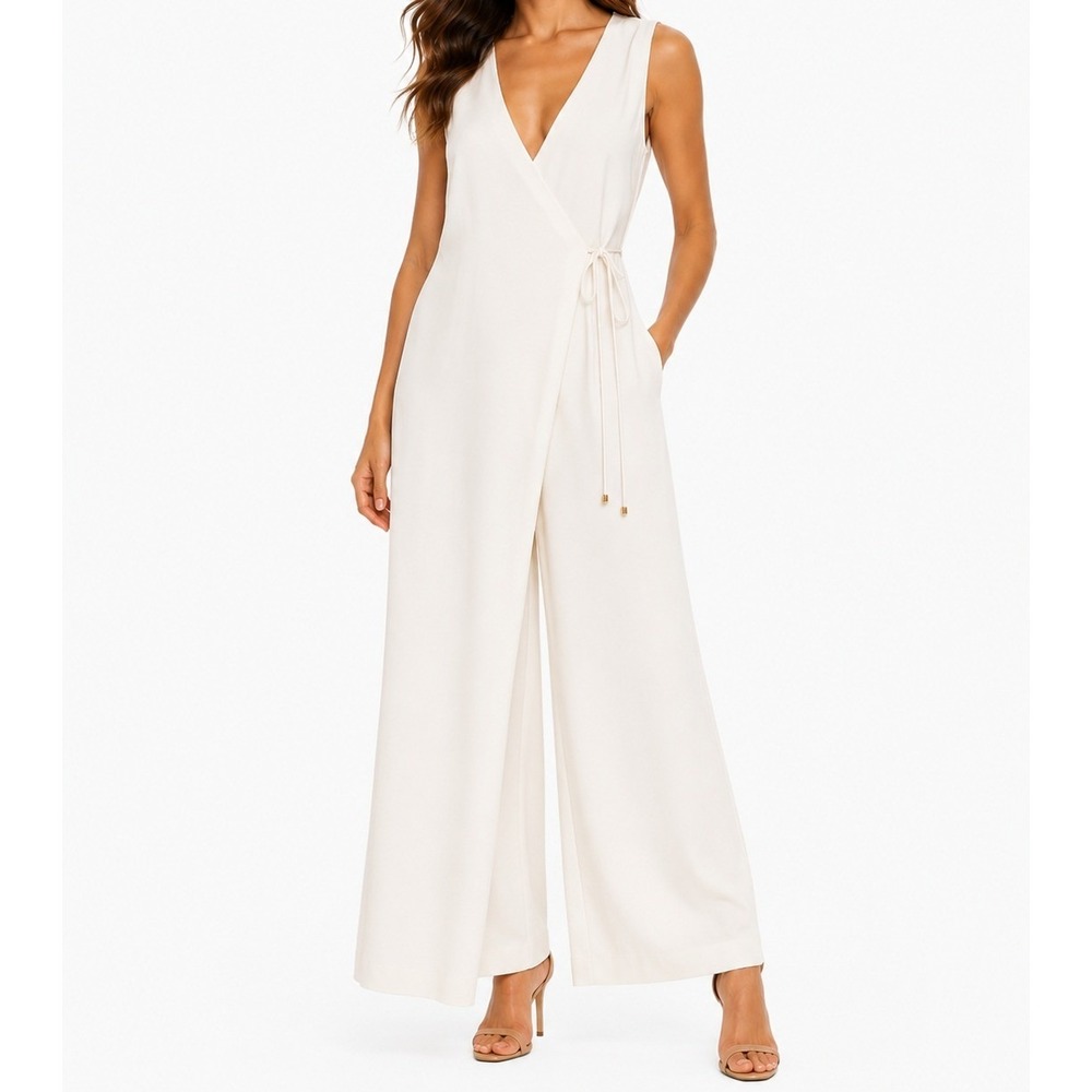 Rosetta Getty Collective Apron Jumpsuit Ivory Linen Blend Wide Leg Size 8